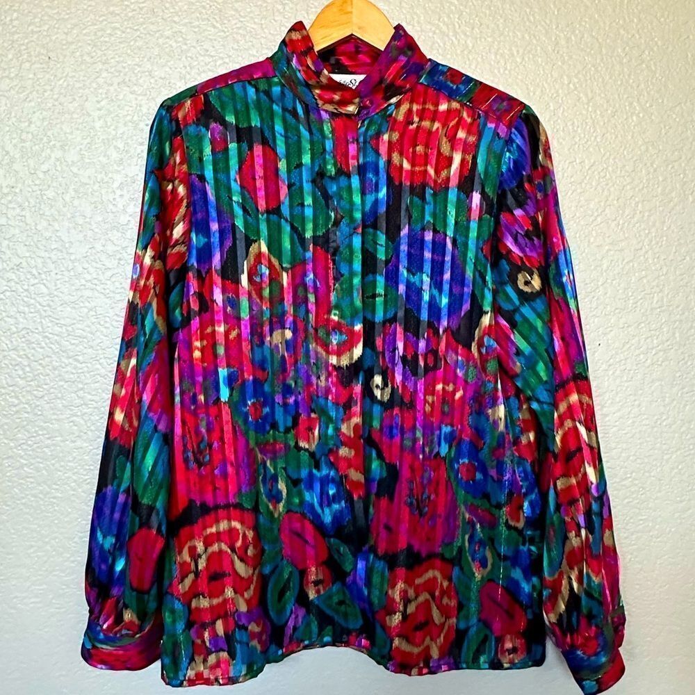 Vintage Yves St. Clair Jewel Tone Button Down Dress Blouse Shirt